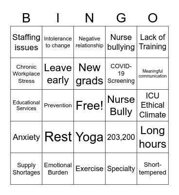 Nursing Burnout Bingo Card