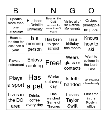 SEA Team BINGO Card