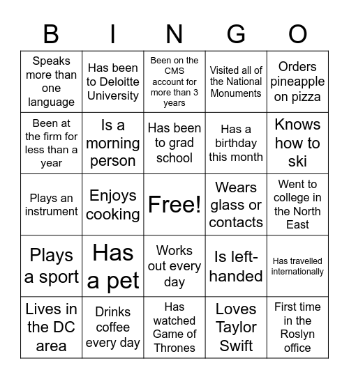 SEA Team BINGO Card