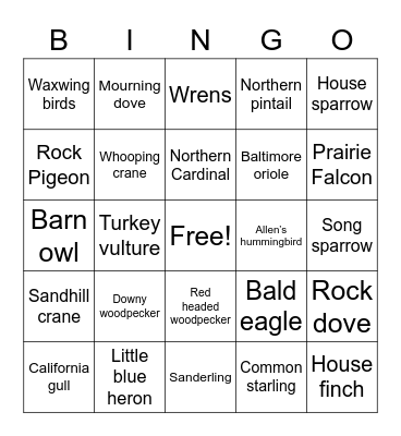 Bird Bingo Card