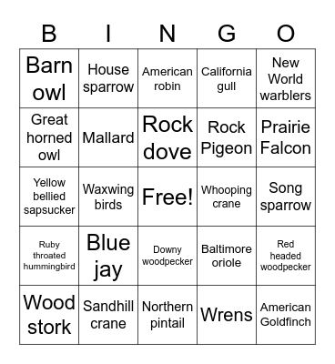 Bird Bingo Card