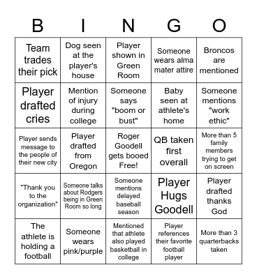 Draft Day Bingo 2023 Bingo Card
