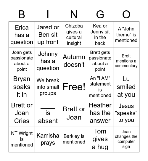 JOHN STUDY Bingo Card