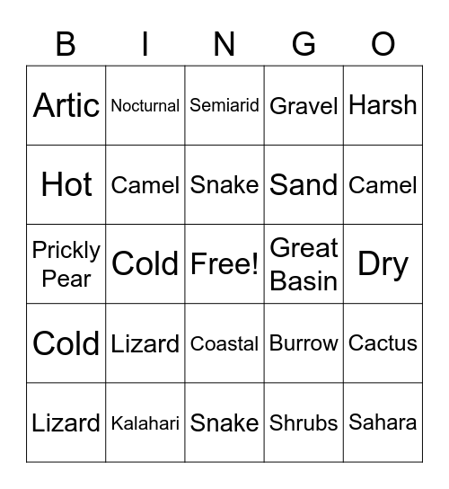 DESERT BINGO Card