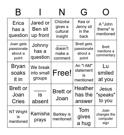 JOHN STUDY Bingo Card