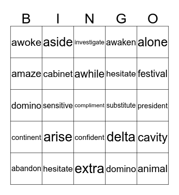 Wilson 5.5 Bingo Card