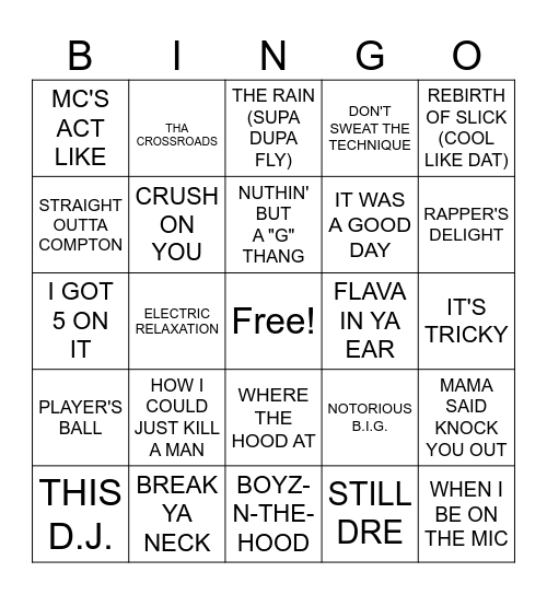 Round Three: OLD SCHOOL RAP Bingo Card