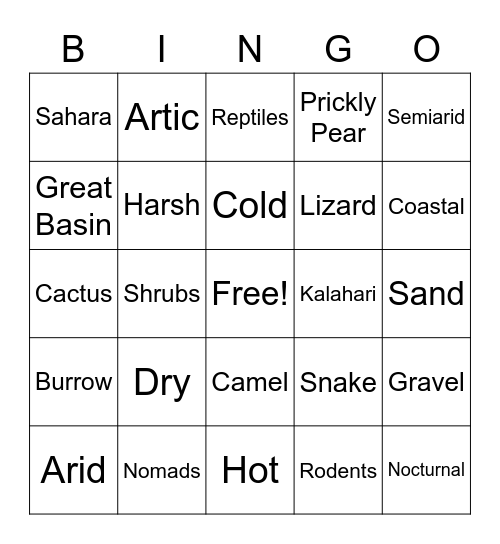 DESERT BINGO! Bingo Card