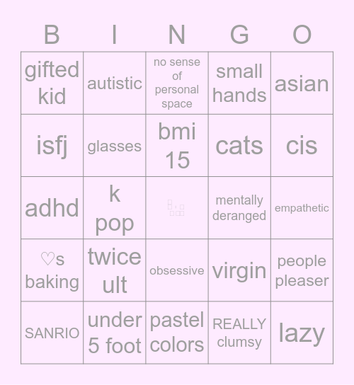 ⊹  .  ۟   .    ꒰    mel's bingo   ꒱     .  ۟  .  ⊹ Bingo Card
