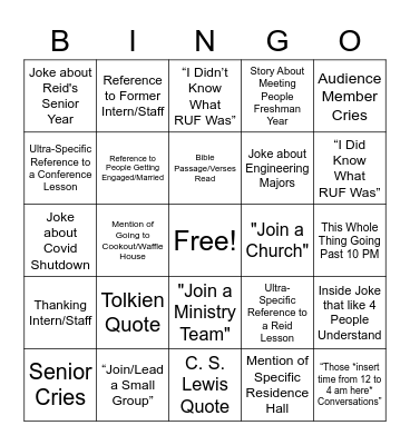 Senior Night Bingo Card