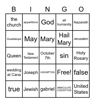 MARY BINGO GAME Bingo Card