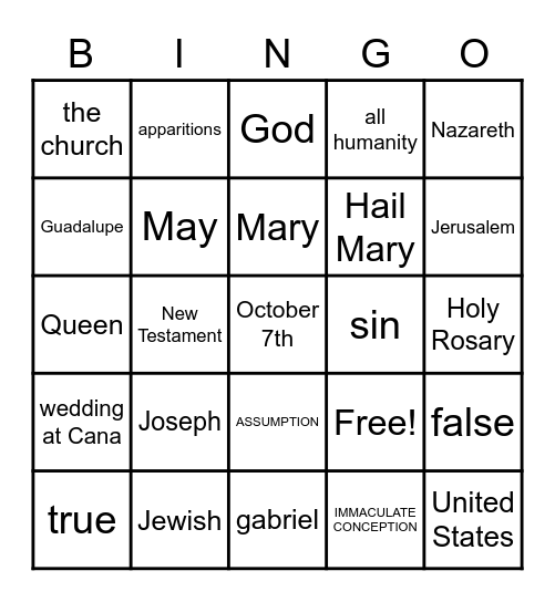MARY BINGO GAME Bingo Card