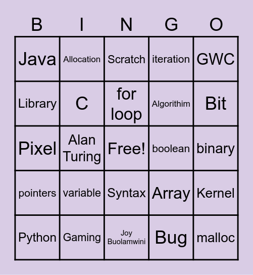 Girls Who Code VCU Bingo Card