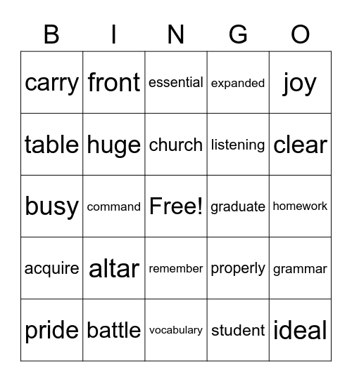 Frindle 7 Bingo Card