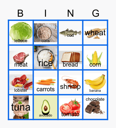 I love food Bingo Card