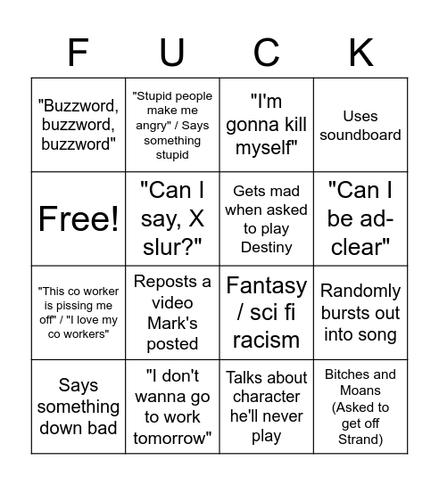 Adrian Bingo Card