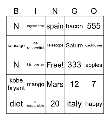 Untitled Bingo Card