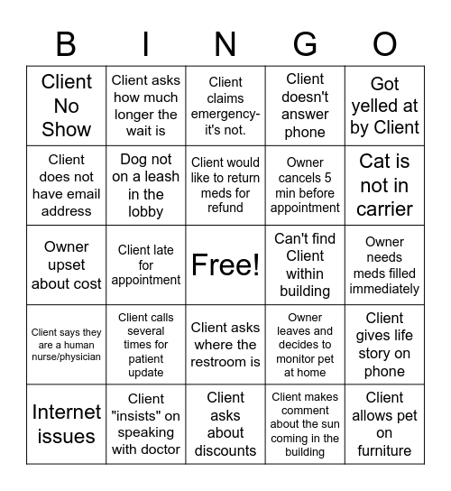 Veterinary Receptionist Appreciation Week Bingo Card