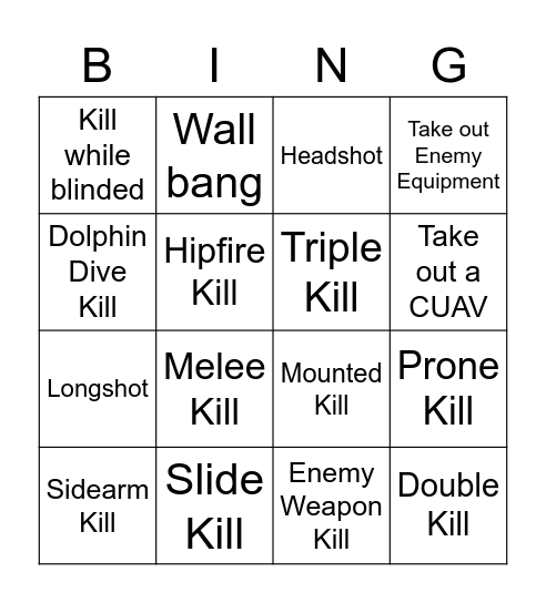 COD Bingo Card