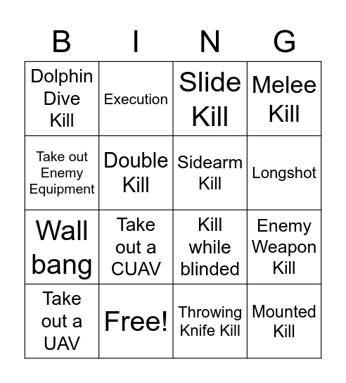 COD Bing Bingo Card