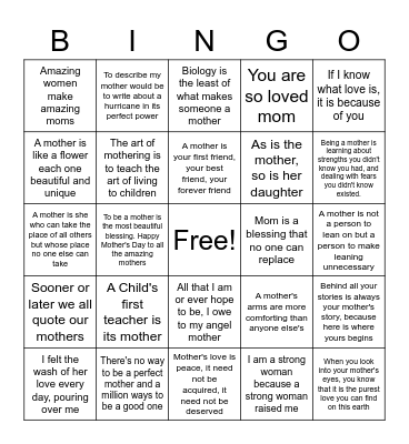 Mother's Day Bingo Card