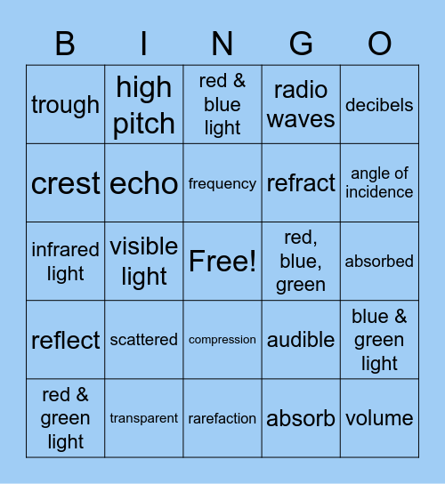 Light & Sound Bingo Card