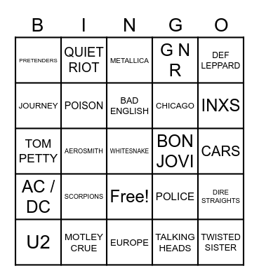 80S ROCK Bingo Card
