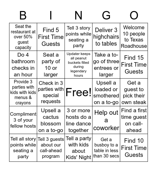 Host Stand Bingo Card