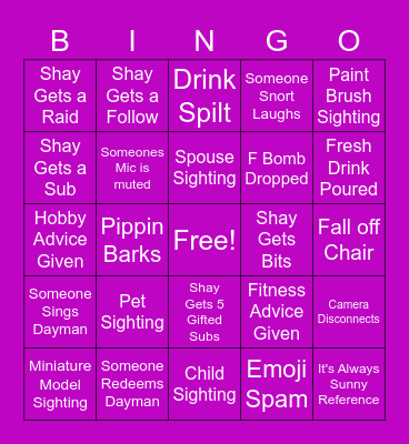 Shay's Mods Take Over Bingo Card