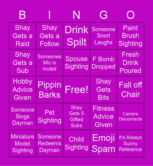 Shay's Mods Take Over Bingo Card