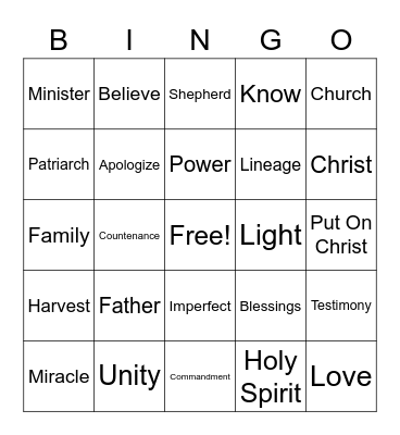 General Conference Bingo Card