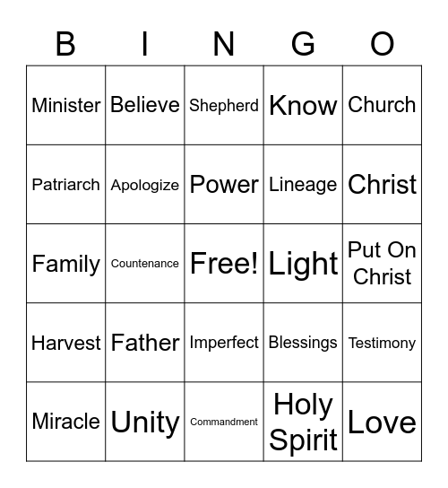 General Conference Bingo Card
