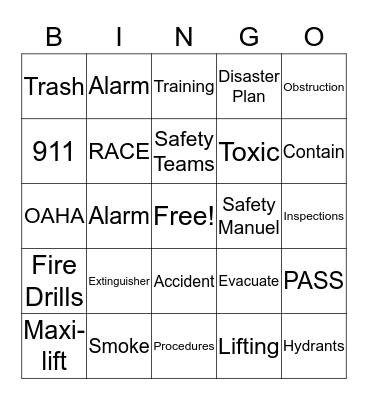 Bingo Safety Bingo Card