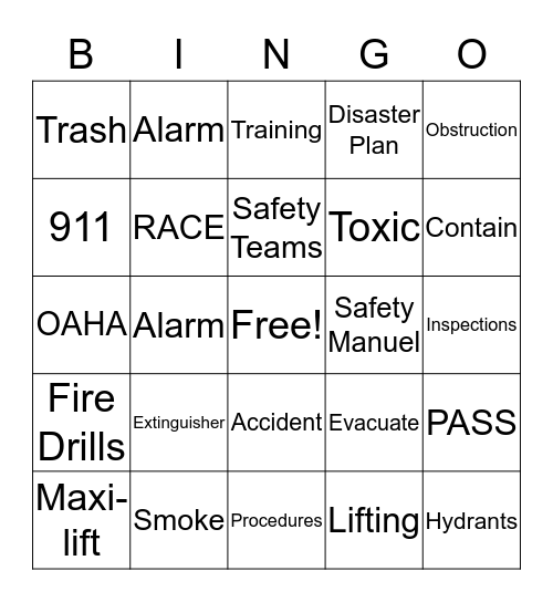 Bingo Safety Bingo Card