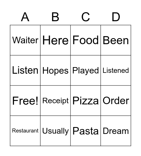 Review Time Bingo Card