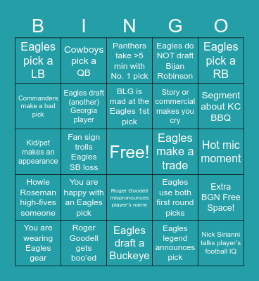 BGN 2023 NFL Draft Bingo Card
