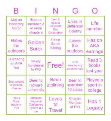 PIO SOROR BINGO Card