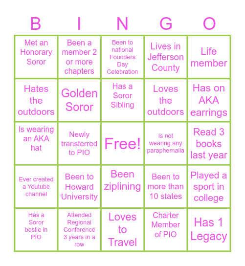 PIO SOROR BINGO Card