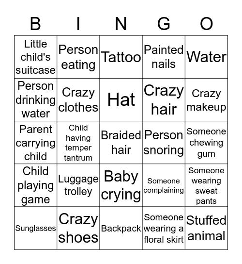 Airplane Bingo Card