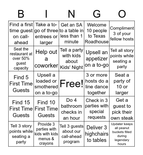 Host Stand Bingo! Bingo Card
