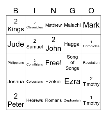 Books of the Bible Bingo Card