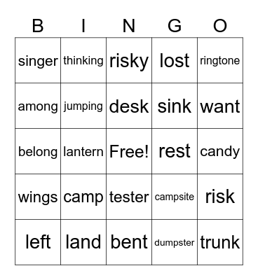 Ending Blends Bingo Card