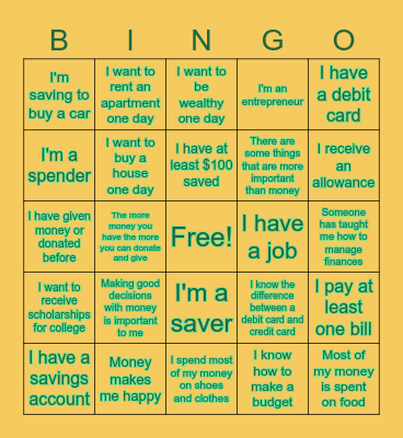 Financial Literacy Bingo Card