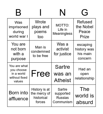 Jean-Paul Sartre Bingo Card