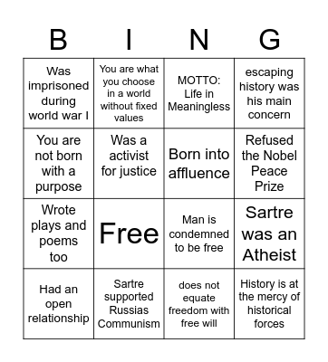 Jean-Paul Sartre Bingo Card