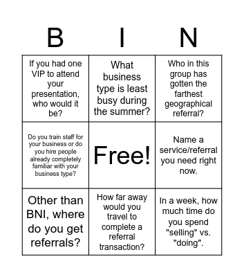 BNI VISITOR BINGO 2023 Bingo Card