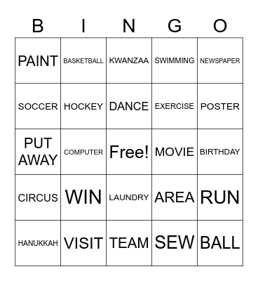 Sports & Leisure Bingo Card