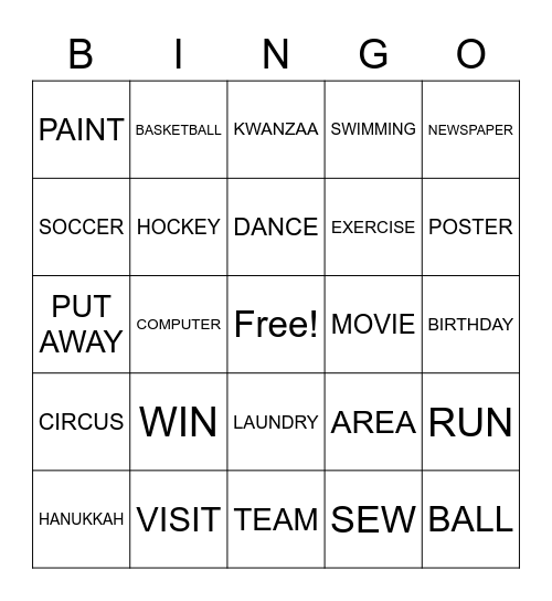 Sports & Leisure Bingo Card
