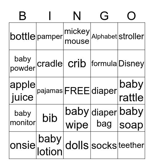 Baby Bingo Card