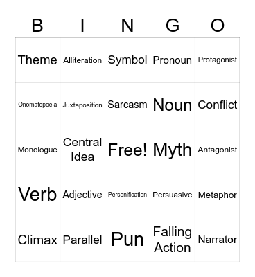 ELA Bingo Card